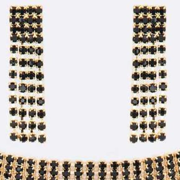 5 Row Color Crystal Rhinestone Choker Set - Black - Picture 2 of 2